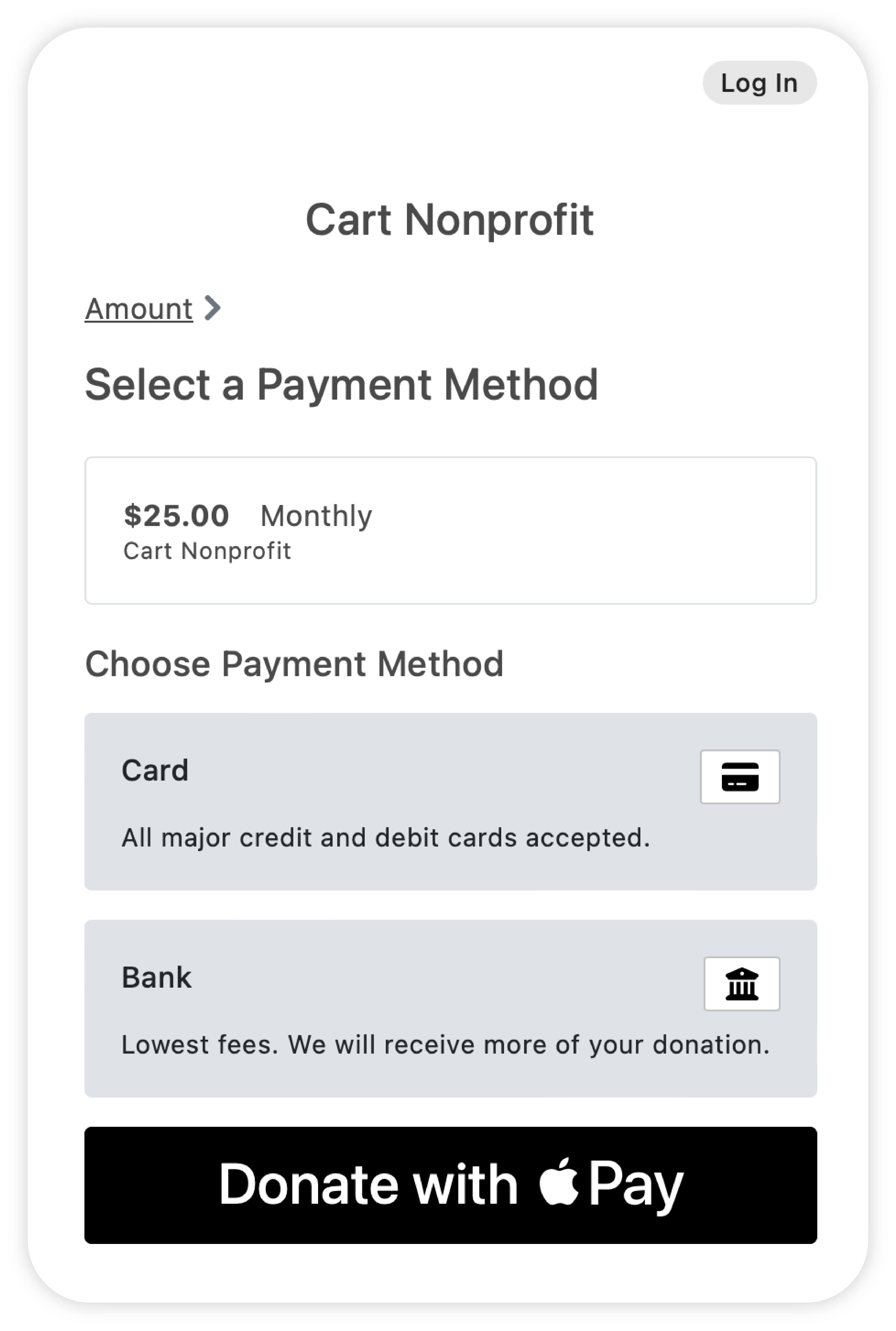 Screenshot of the "Select a Payment Method" step of the checkout process