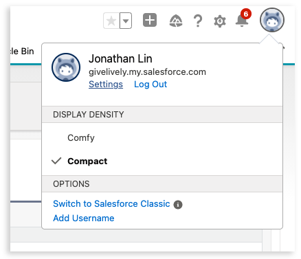 Screenshot of the dropdown menu that appears when you click on the top right avatar/icon